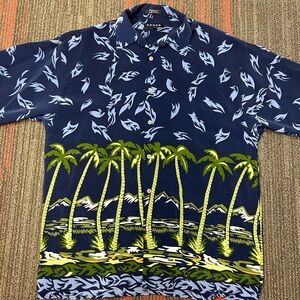 VTG Koman Sport Hawaiian shirt Men's Medium Navy Palm Dress